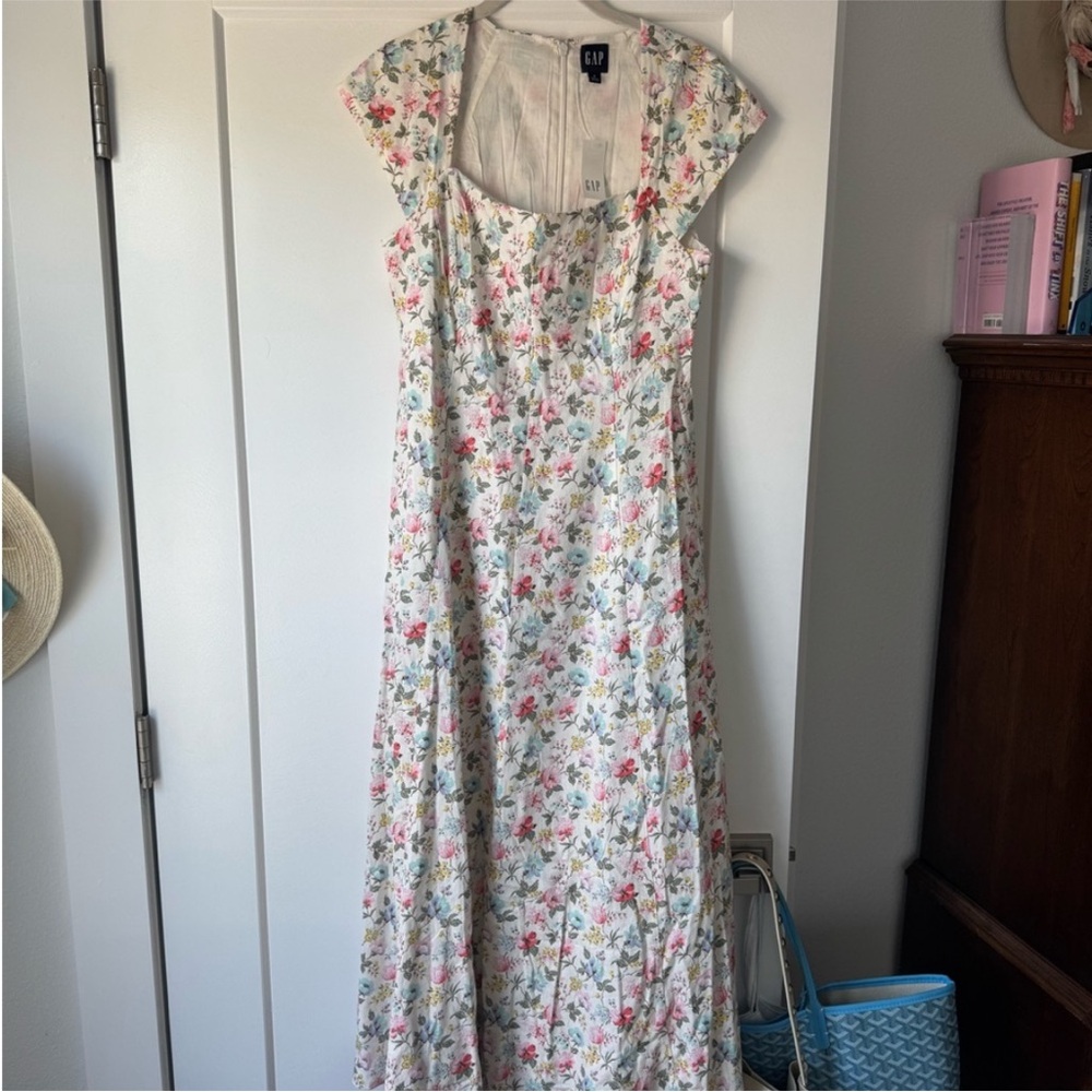 NWT! GAP Garden Bloom Multi Floral Linen-Blend Cap-Sleeve Maxi Dress 🎮 - Picture 8 of 11